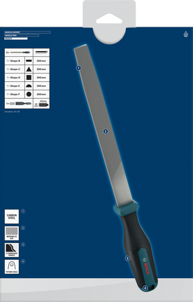 مجموعة مبارد Bosch بمقبض متعدد المكونات وفتحة ربط.